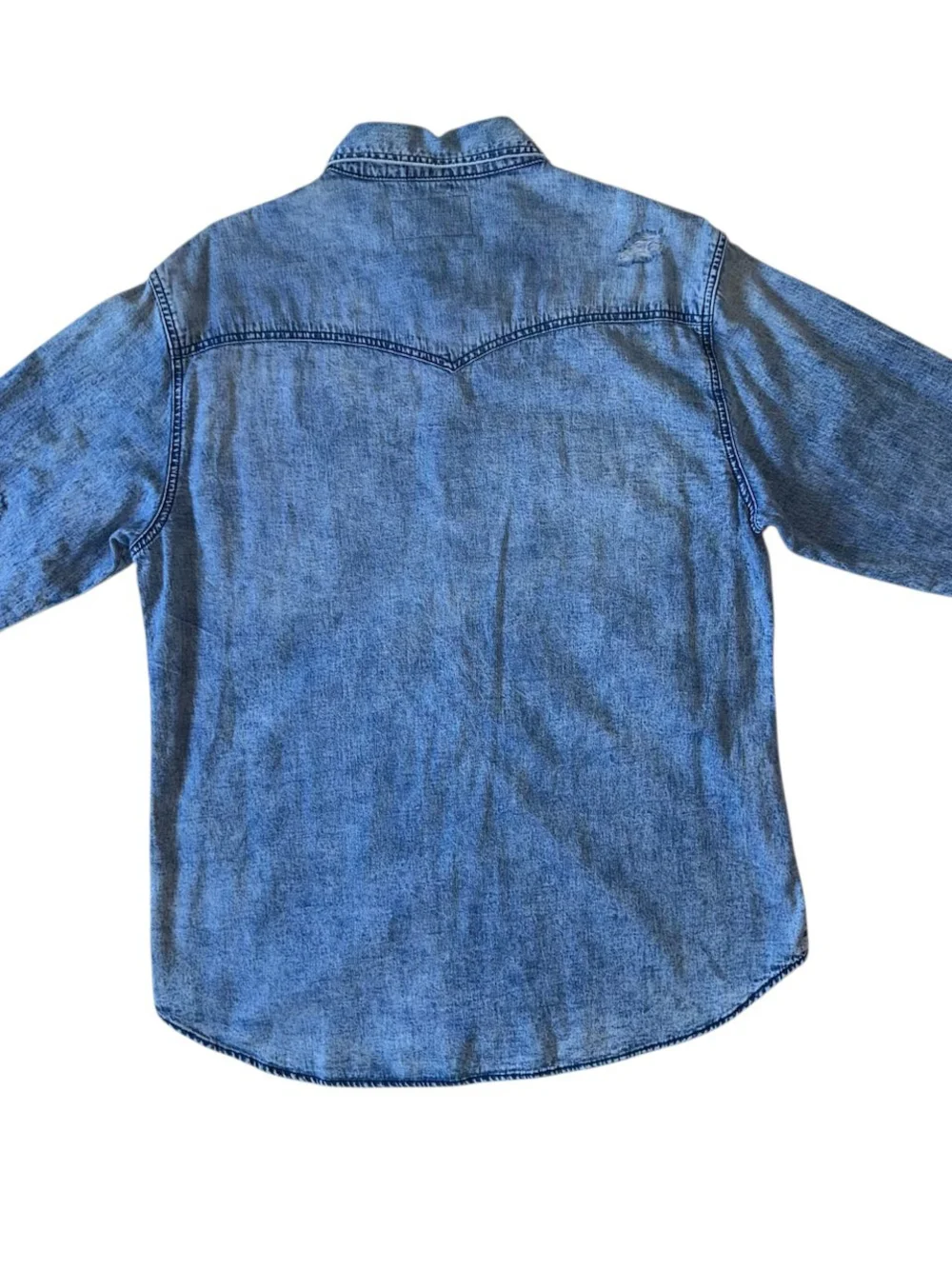 True Religion Mens 3XL Western Blue Denim Jean Jacket Distressed Ocean Tide